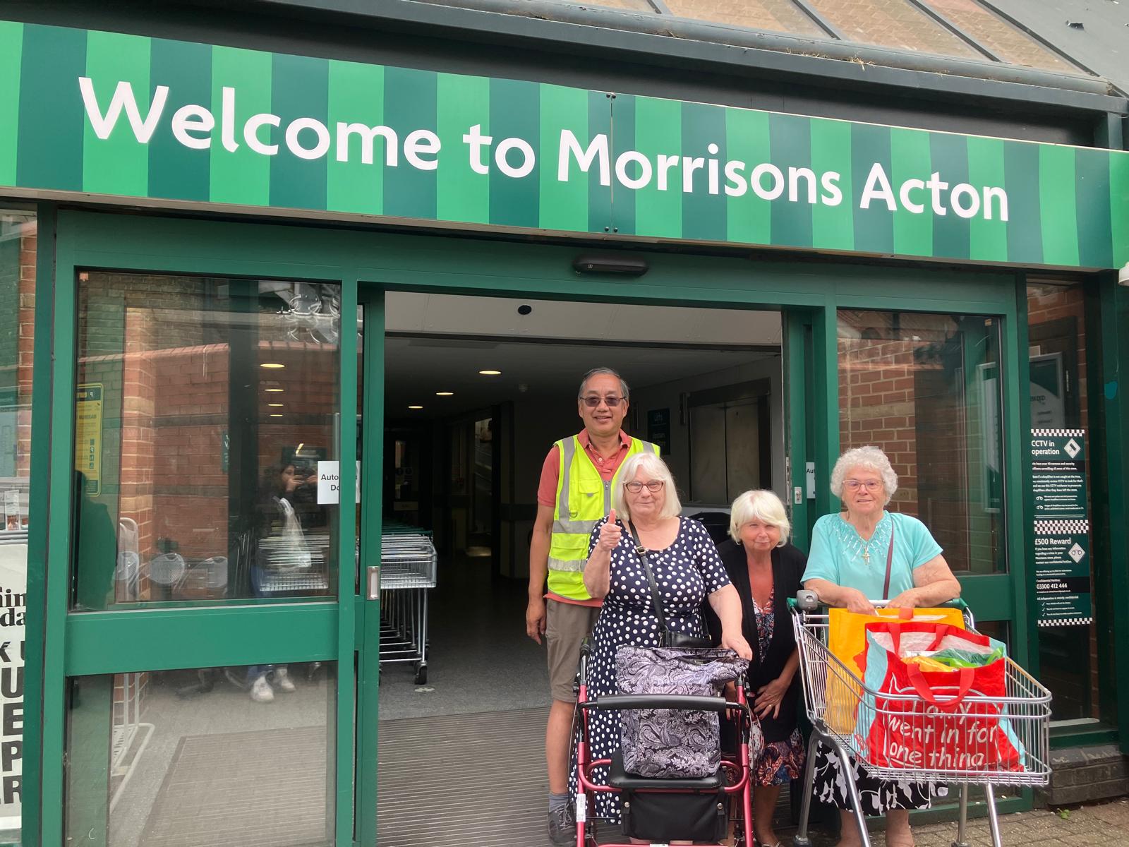 Older people visit supermarket with help of community transport provided by Westway CT.